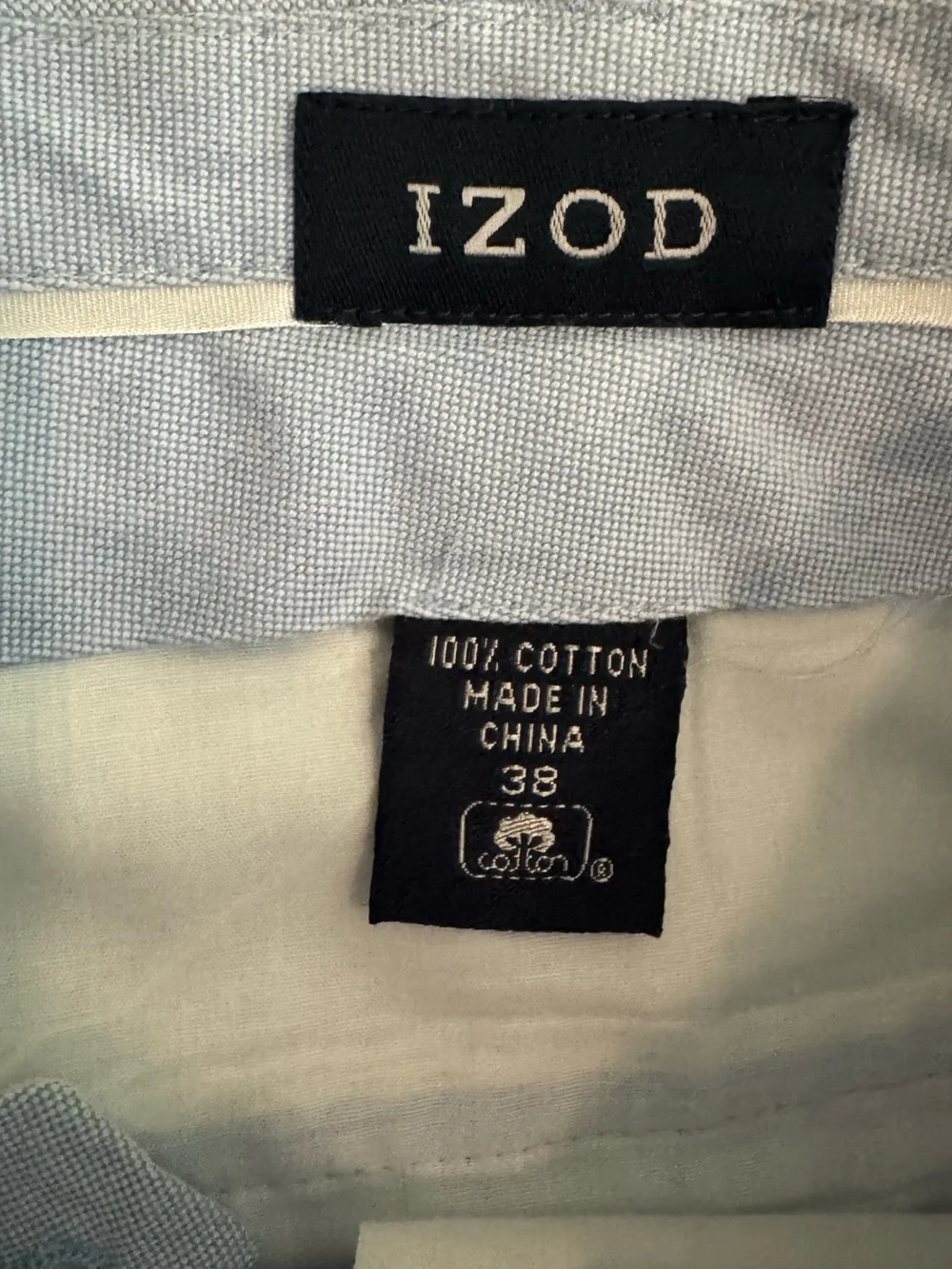 IZOD Men's Size 38 Light Blue 100% Cotton Chino Pants